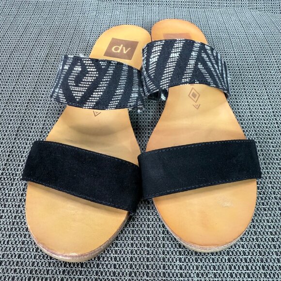 Dv Womens Size 7 Black & White Geometric Design Wedge Sandals Cork Sole - Picture 1 of 8